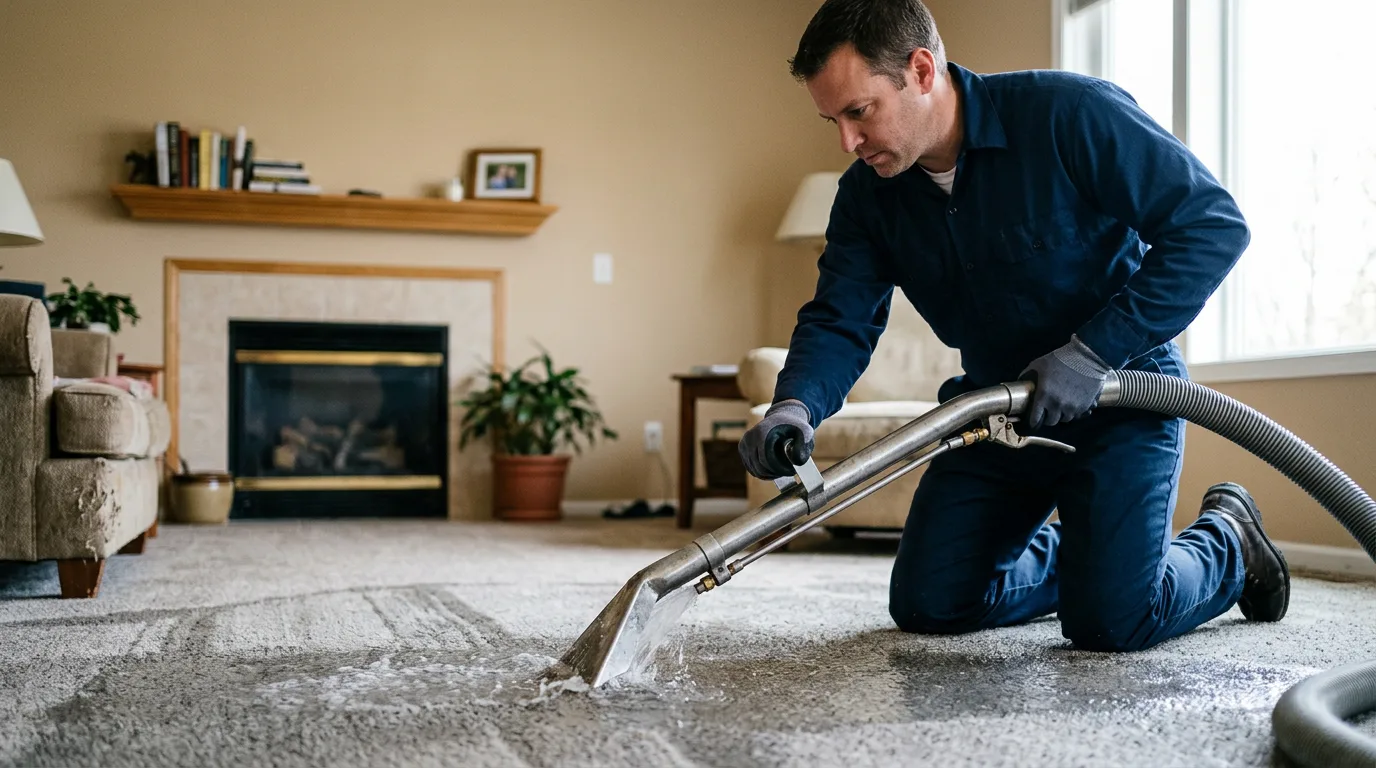 Water damage restoration technician working near Momence, IL
